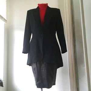 DONNA KARAN VINTAGE SUIT- Blk Leather Skt + Fitted Long Measurements Listing